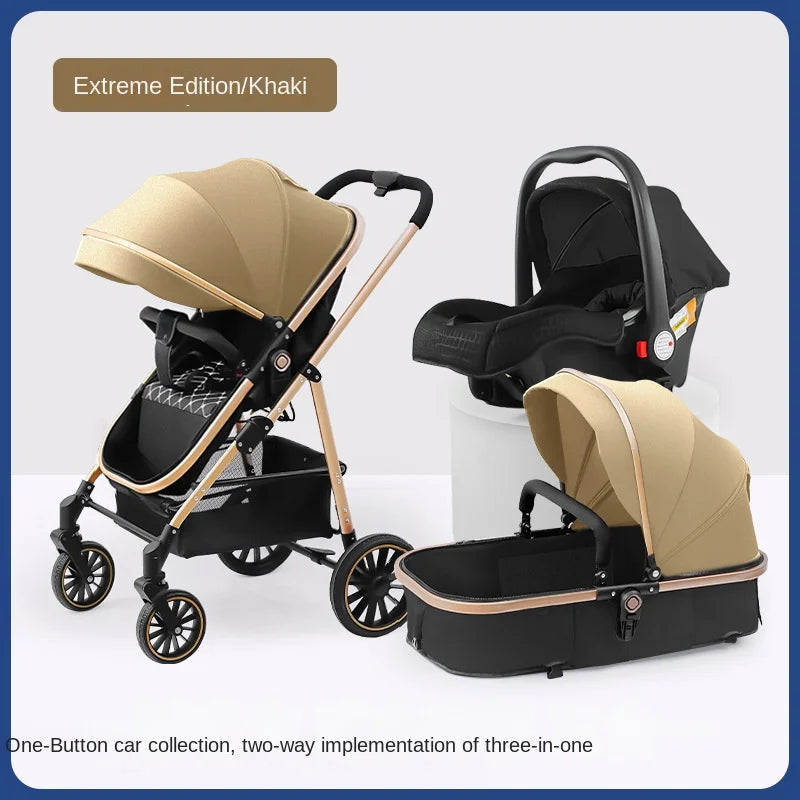 3-in-1 Baby Stroller High Landscape Large Wheel Baby Stroller Can Sit and Lie Two-way Push Travel Stroller with 0-4 years baby