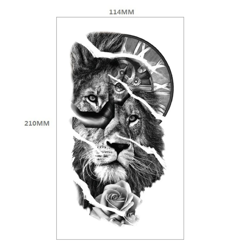 Waterproof Temporary Tattoo Sticker Forest Lion Tiger Bear Flash Tattoos Women Leopard Wolf Crown Body Art Arm Fake Tatoo Men