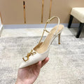 White Elegant Women's Stilettos Summer Fashion Sandals with Metal Buckle Baotou Pointed Back Design 2025 New Ladies' Shoes