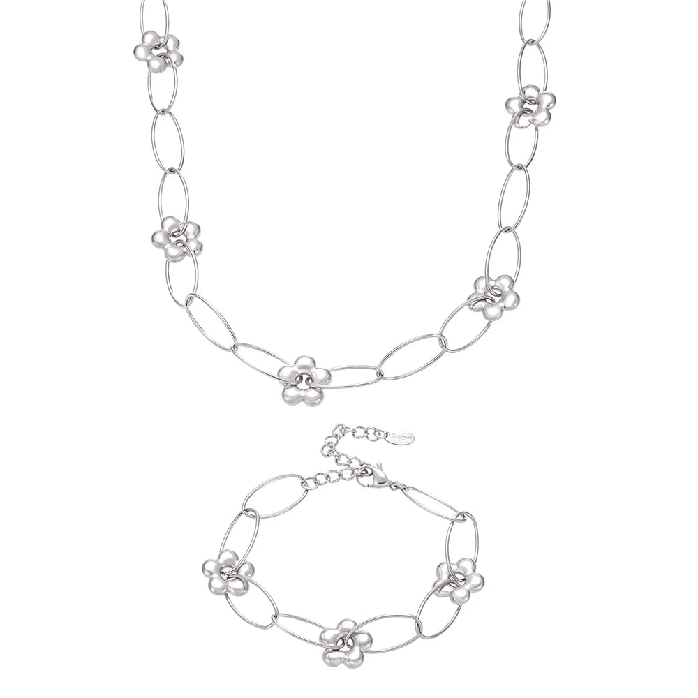 Stainless Steel Chain Necklace Bracelet For Women 18k Gold Plated Waterproof Non Tarnish Women's Bracelets Necklaces Jewelry Set