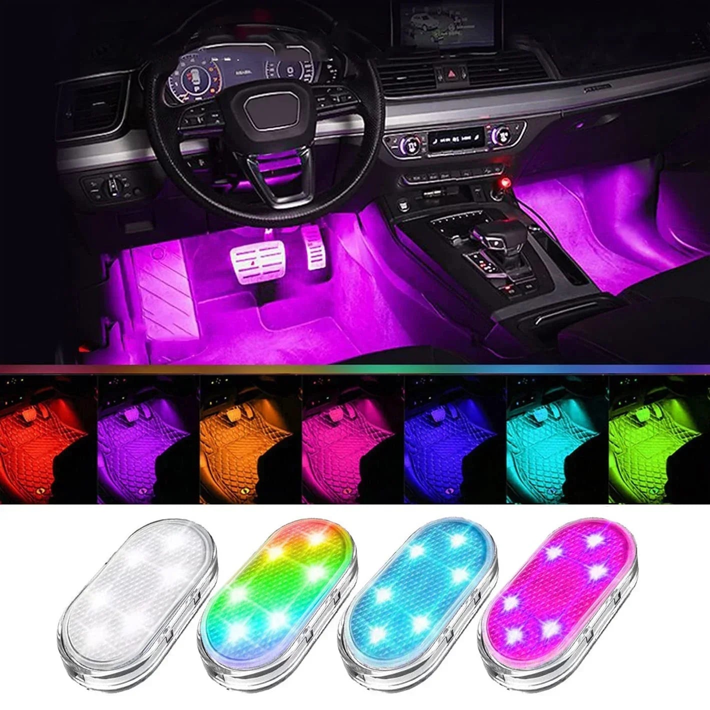 Wireless Led Lights for Car Interior, Car Led Lights Interior, USB Rechargeable Automotive Neon Accent Light Decorative Lamps
