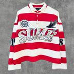 2 Pcs Shirts Co-ords Sume Rugby Diamond Embroidery Stripe Polo Shirt Y2K Retro Classic Unisex Oversized Long Sleeved Shirts Sets