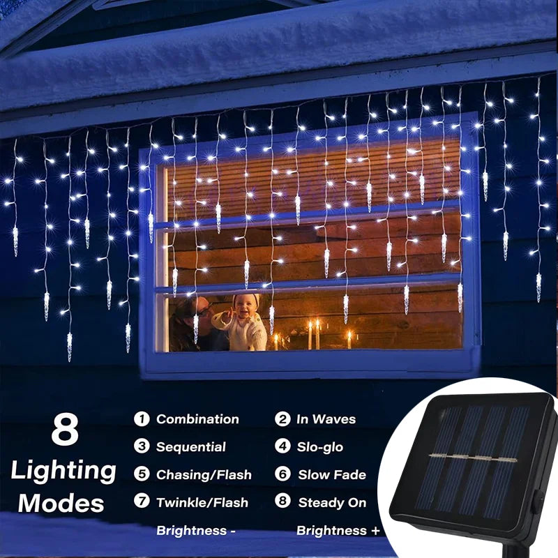 LED Solar   Icicle Curtain String Lights Droop Outdoor Garden Wedding Light New Year Droop 0.5M 0.6M 0.7M Christmas Decoration