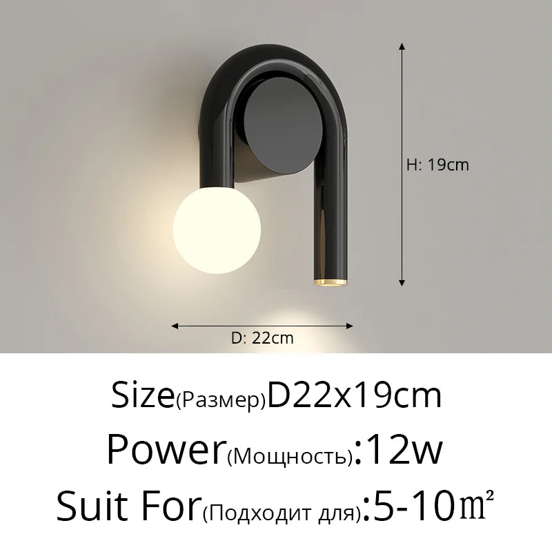 Danish Designer Creative Colorful U-shaped LED Wall Lamp Study Living Room Bedroom Bedside Hallway Staircase Indoor Light Decor
