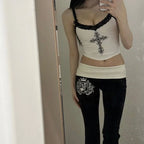 2025 New Women Summer sexy Y2K hot girl slim fit tank top, European and American street style printed lace top for women