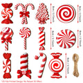 24/36Pcs Wood Peppermint Candy Cane Ornaments with Jute Rope - Red & White Swirl Suitable for Christmas Tree Decorations,Holiday
