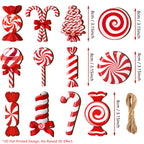 24/36Pcs Wood Peppermint Candy Cane Ornaments with Jute Rope - Red & White Swirl Suitable for Christmas Tree Decorations,Holiday