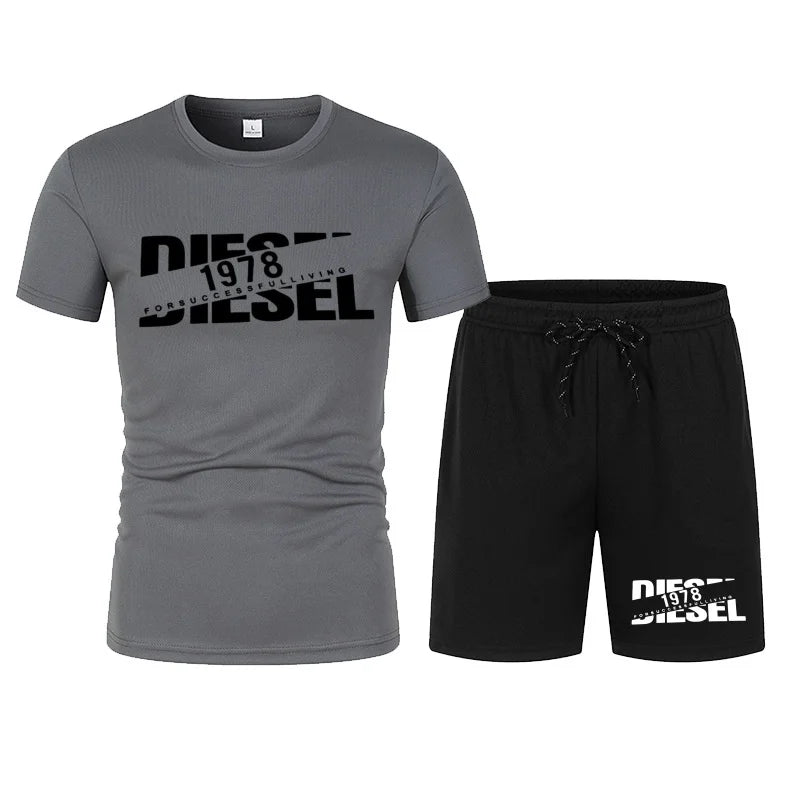 Men's two-piece sports suit round neck T-shirt and pants, basketball running sportswear 2026 summer new item