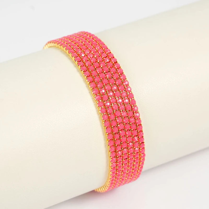 6pcs/set Fashion Acrylic Beads Elastic Bracelet For Women Stretch Stackable Gold Color Bracelets Wristband Daily Female Jewelry