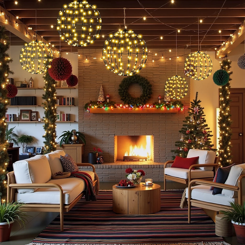 Battery Operated 11.8" Globe String Lights, 2 Pack Warm White Hanging Ball Lights with Remote, 8 Lighting Modes & Auto Timer, IP54 Tree Lights for DIY Floral, Plant & Wedding Decor