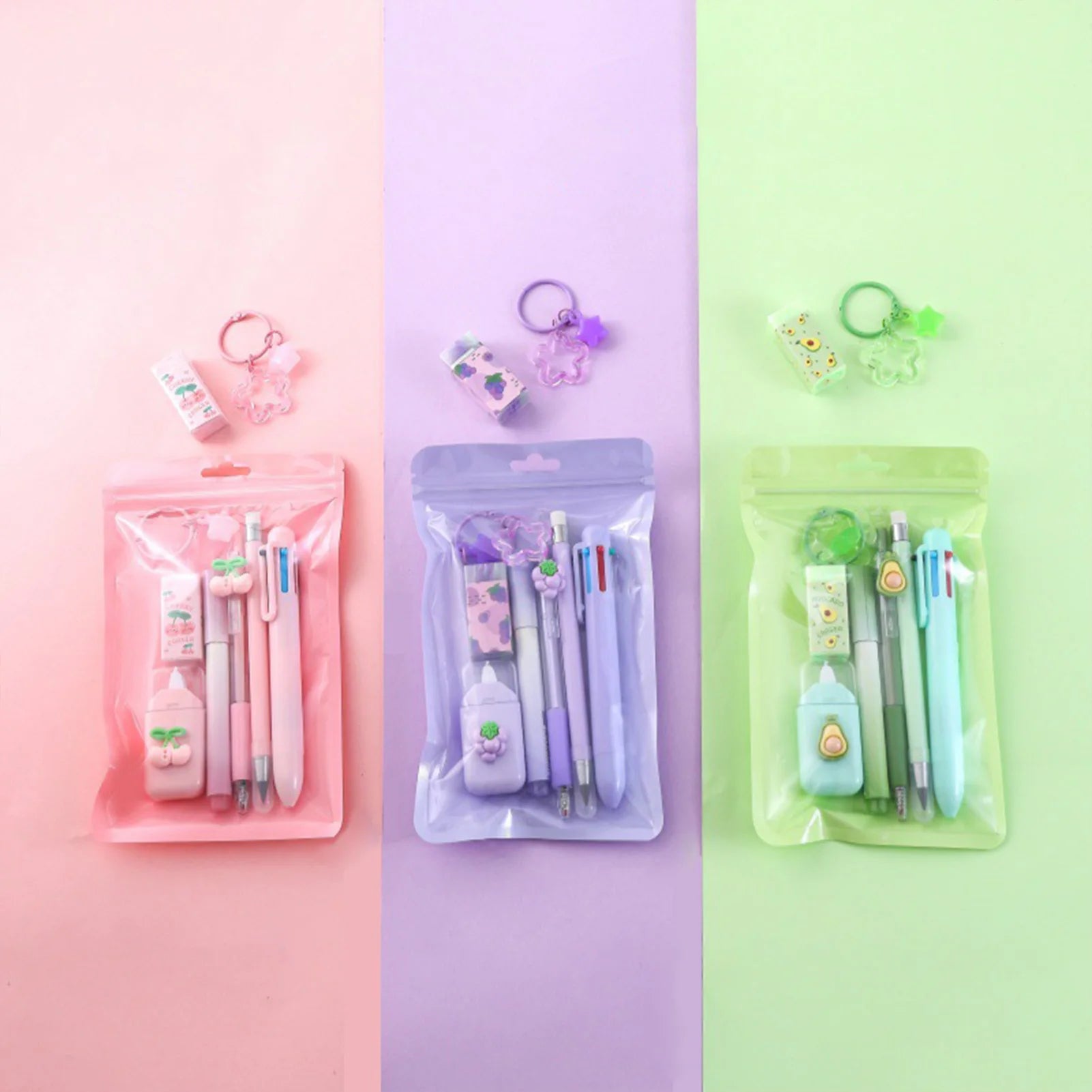 7pcs/set Colorful School Stationary Kits Including Ballpoint Pens Correction Tape Set For Student Learning Supplies
