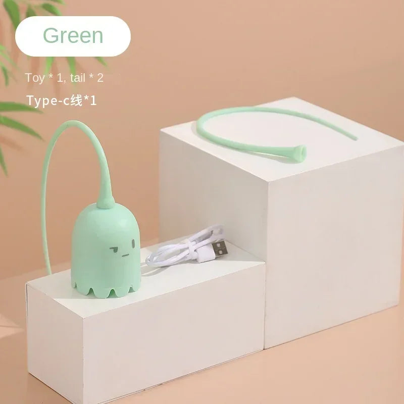 Interactive Electric Cat Toy USB Intelligent Rolling Ball Interactive Toys Funny Stick Silicone Rotate Mouse Tail Kitten Teaser