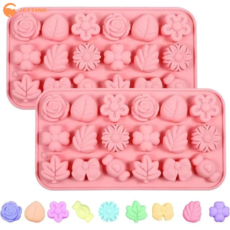 (New) 18 Cavity 3D Silicone Mold Bow Leaf Jelly Ice Pudding Soap Mold Fondant Chocolate Cake Decorations Baking Tool