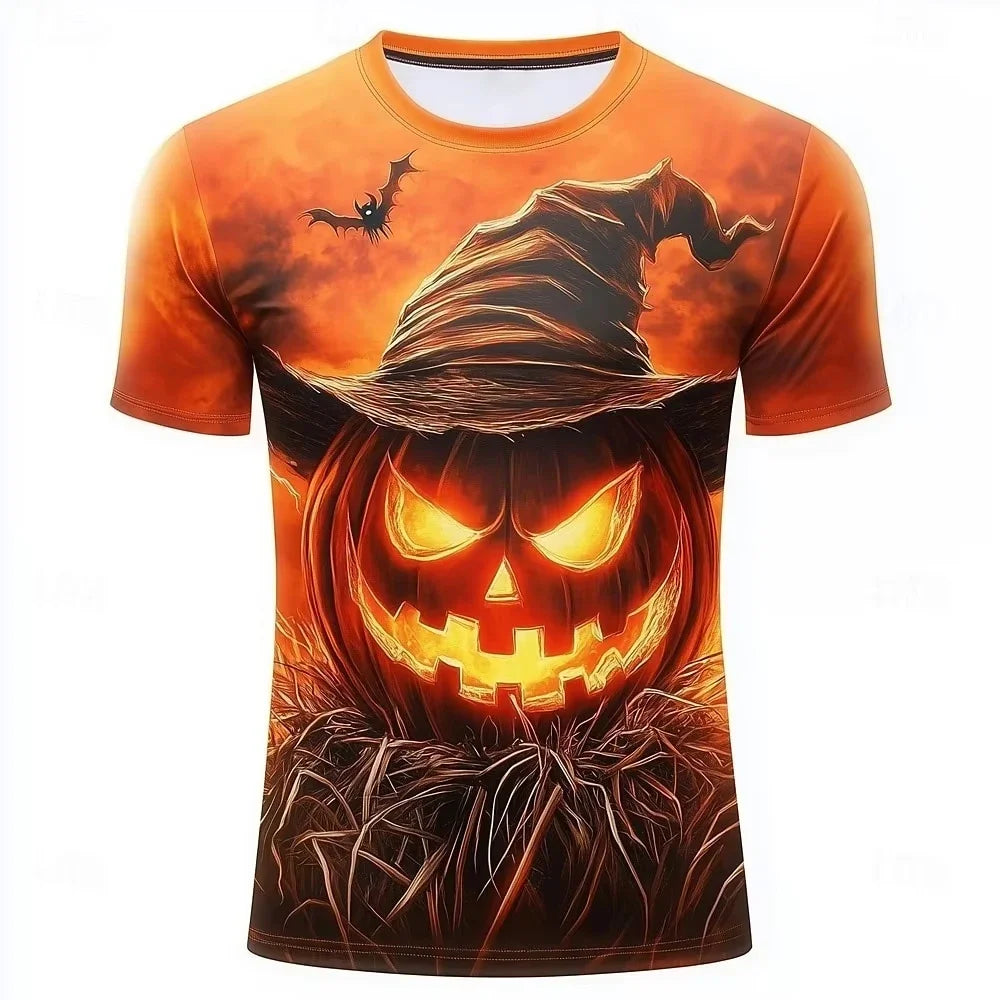 2026 Halloween Theme Men's Pumpkin T Shirt Short Sleeve T shirt 3D Print Crew Neck Shirt Horror Part Tees