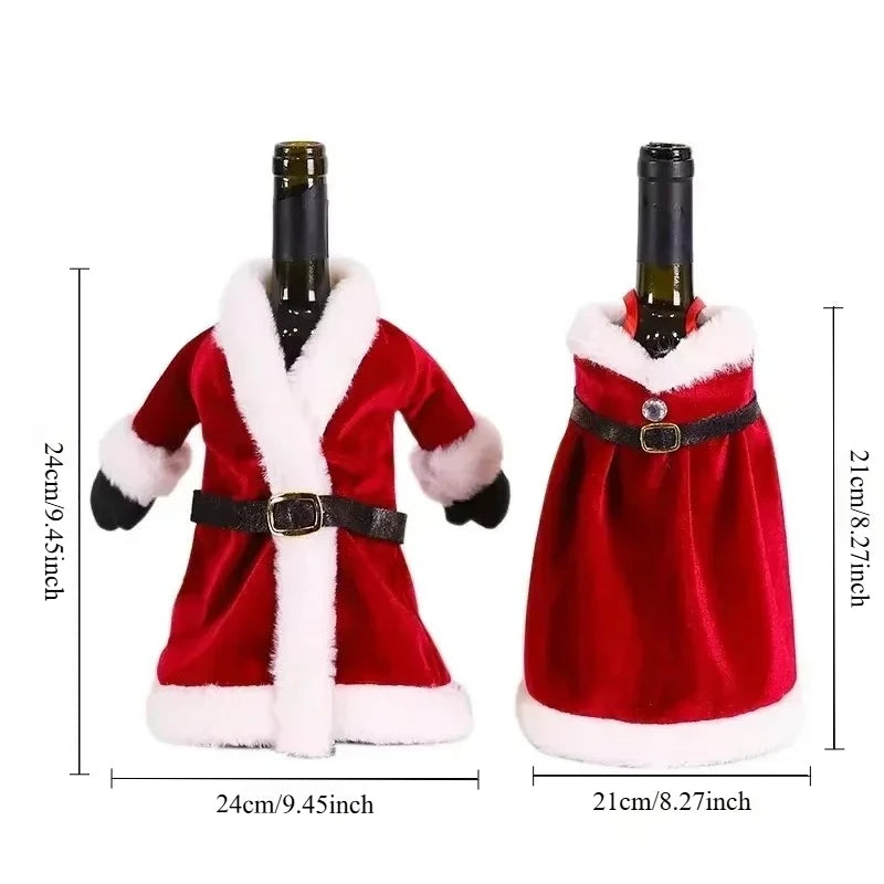 New Creative Christmas Wine Bottle Fashion Velvet Dress Wine Bottle Covers Sleeve Santa Snowman Xmas New Year Dinner Table Decor