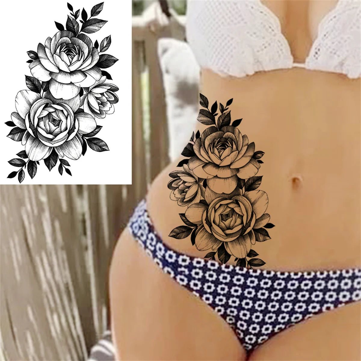 Realistic Sexy Peony Tattoos Temporary Women Adult Flower Arm Tattoos Sticker Waterproof Fake Floral Bloosom Body Leg Art Tatoos