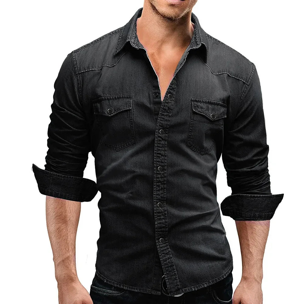 New 2026 Men's Denim Shirt Fashion Short Sleeve Soft Solid Slim Cowboy Tops Men Trend Streetwear Vintage Casual Cardigan T-shirt