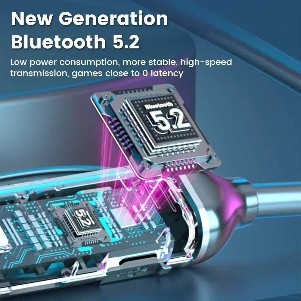 Wireless Earphones Bluetooth 5.3 Neckband Headphones Gaming LED Display HIFI Headset Sports TWS Earbuds With Mic TF Card