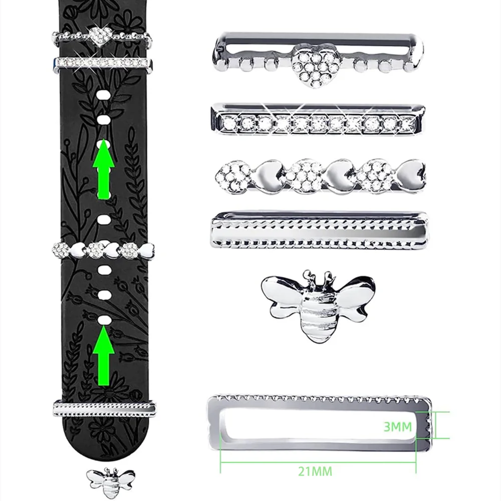 5pcs Rhinestone Watchband Ring Loops Nails Studs, Cute Metal Watch Strap Charms Decorations Compatible With IWatch Series Watchb
