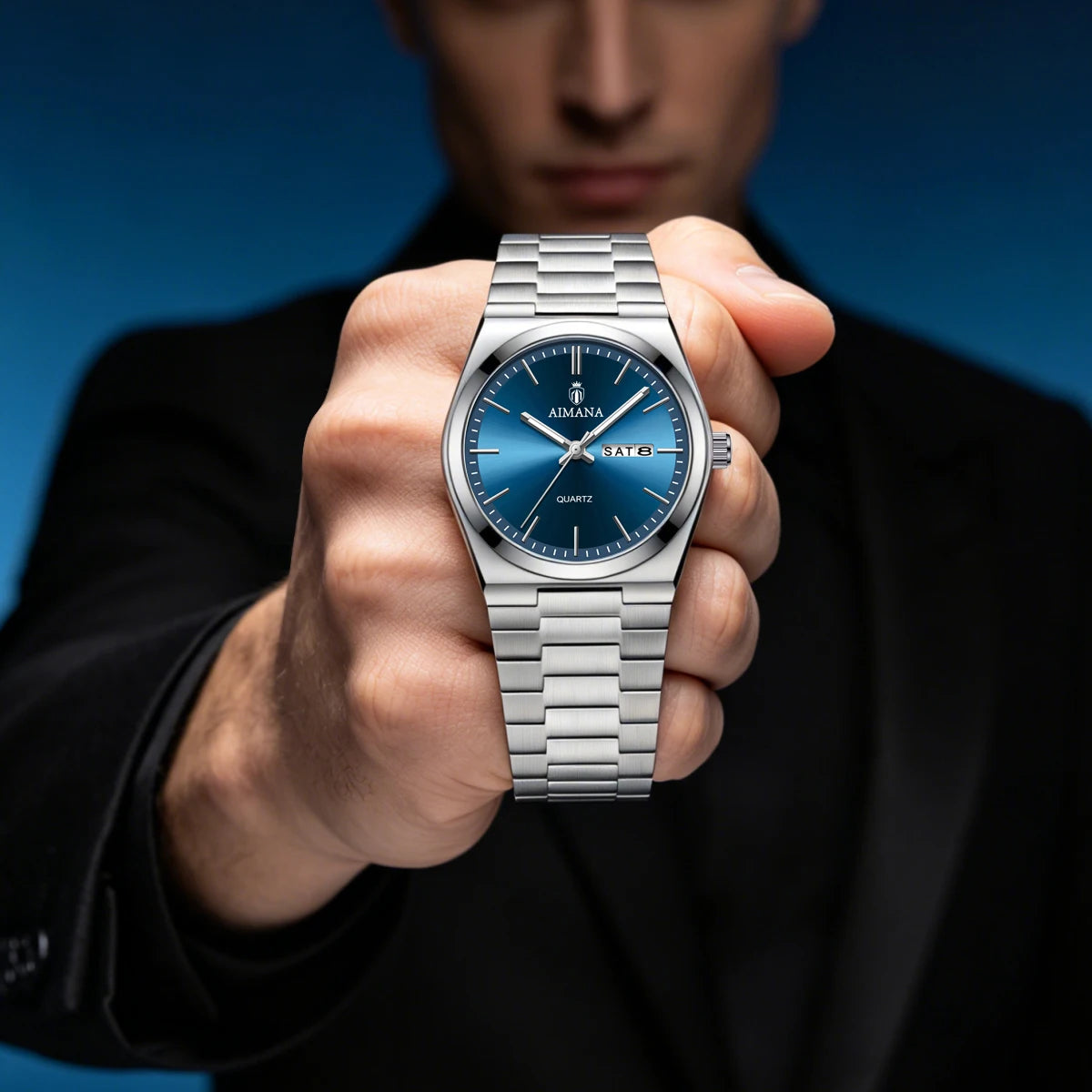 AIMANA Men's Luxury Stainless Steel Strap Watch Waterproof Luminous Date Casual Fashion Quartz Wristwatch Gift for Men