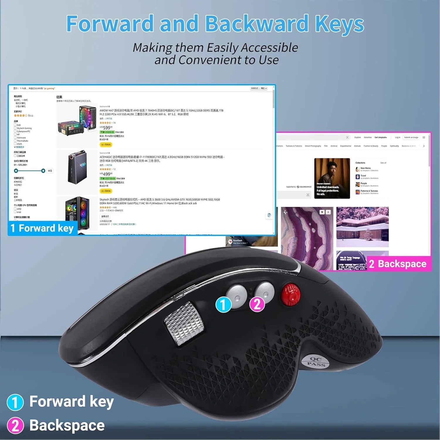 Wireless Ergonomic Vertical Mouse USB Wireless Mouse Side Roller Slient Click Mouse for Computer Laptop