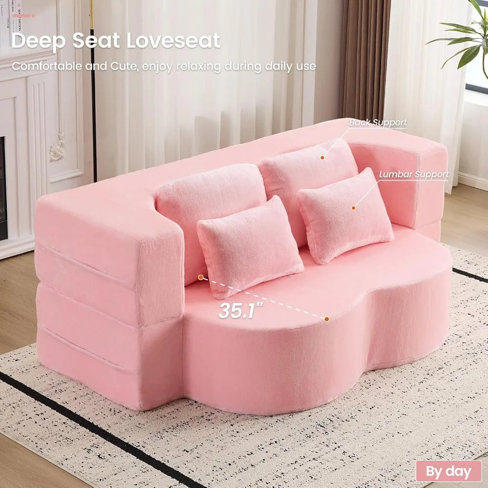 78" Convertible Sofa Bed, Full Size Sleeper Couch, Pink