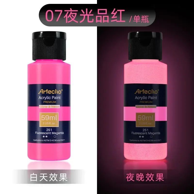 59ML Luminous Fluorescent Acrylic Paint Hand-painted Creative DIY Glass Clothes Shoes Textile Liquid Paint Art Supplies