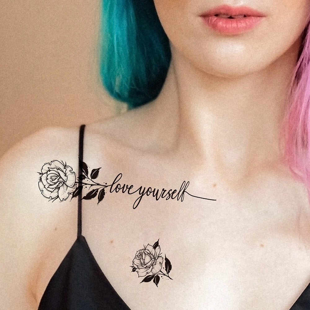 Elegant Floral Temporary Tattoos for Women - 6 Sheets Waterproof Body Art (Rose, Butterfly, Feather Designs) - Back Arm Fake Tat