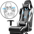 GTPLAYER Gaming Chair with Footrest, Ergonomic Computer Desk Chair, Reclining Swivel with Headrest and Lumbar Support, White