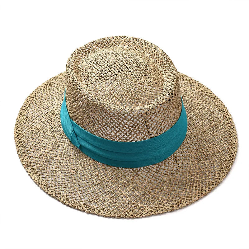 hats beach hat bohemian flat brim hat hand woven straw hat ladies summer vacation travel sun hat