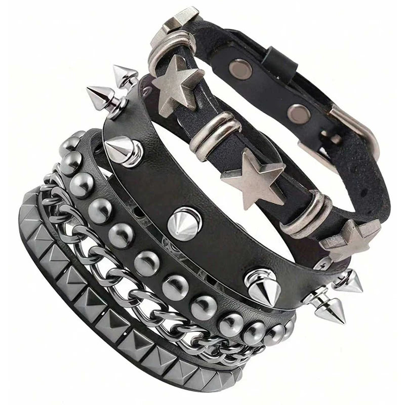 Pu Leather Gothic Rivet Star Fashion Bracelet For Daily Party Performances, Christmas And Halloween Costumes