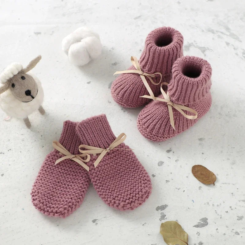 Newborn Baby Clothes Set Knitted Infant Girl Boy Romper +Hat +Gloves +Shoes Fall 4PC Long Sleeve Jumpsuit Outfits +Mitten +Boots