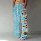 Loose And Casual men's New Bamboo Leaf 3D Printed sweatpants, Versatile And Fashionable Pocket Drawstring Sports Pants