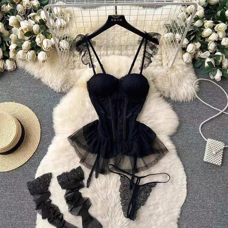 Valentine Party Sleepwear Combination Catsuits Slim Intimate Erotic Mesh Strappy Rompers Women Bodysuits Lingerie Sexy Sets
