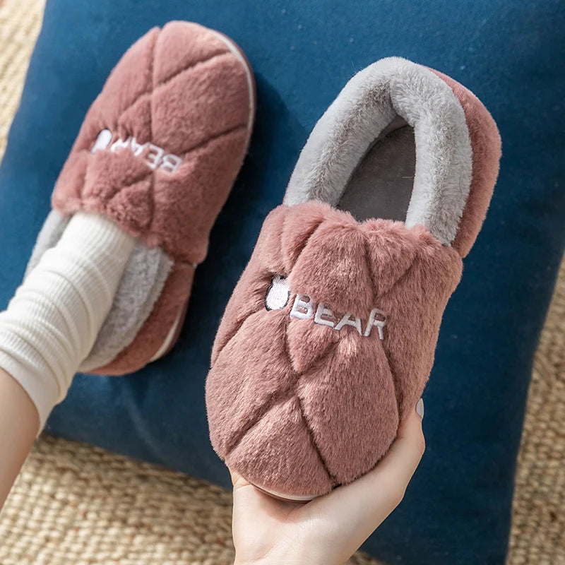Big Size 48 49 Men Home Slippers Winter Warm Plush Slides Couples Indoor Flats Anti-slip Bedroom Shoes Women Autumn Furry Slides