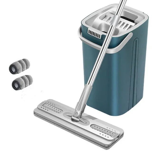 Self-washing Flat Floor Mop and Bucket Set Kitchen Household Cleaning Tool Microfiber Wiper Magic Extendable Wet Dry Daily Use