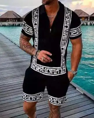 2026 Summer Men Matching Set Short Sleeve Polo Shirt Shorts Breathable Vacation Sports 2 Piece Outfits Men's Short Suit Set