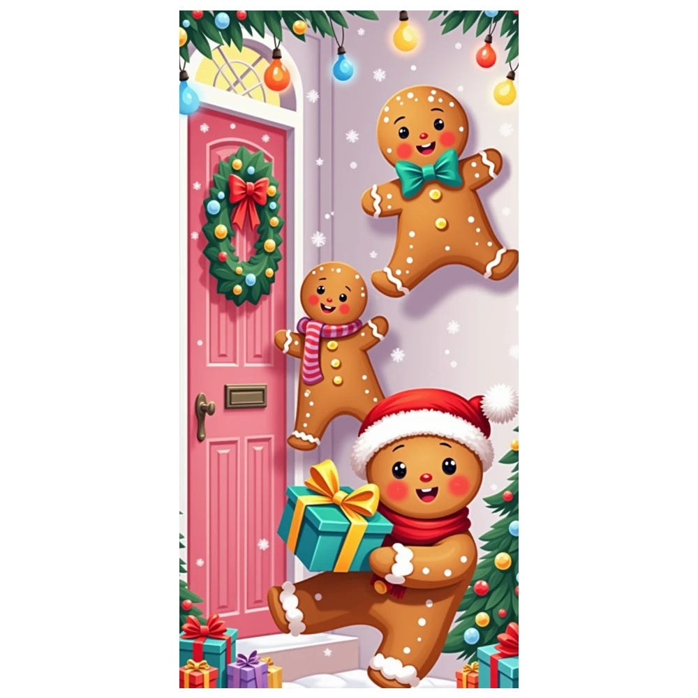 Christmas Door Cover Decorations Santa Claus Send Gift Background Banner for Indoor Outdoor Home Porch Holiday Decor Supplies