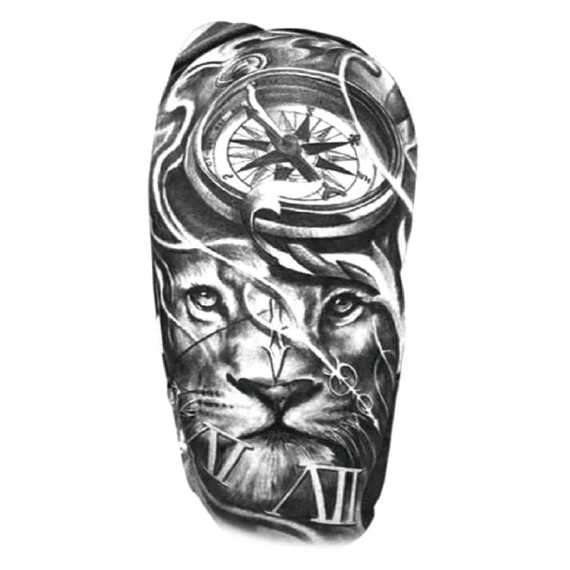 Waterproof Temporary Tattoo Sticker Forest Big Tiger Lion Wolf King Body Arm Hand Cool Art Black Animal Men Women Fake Tattoos