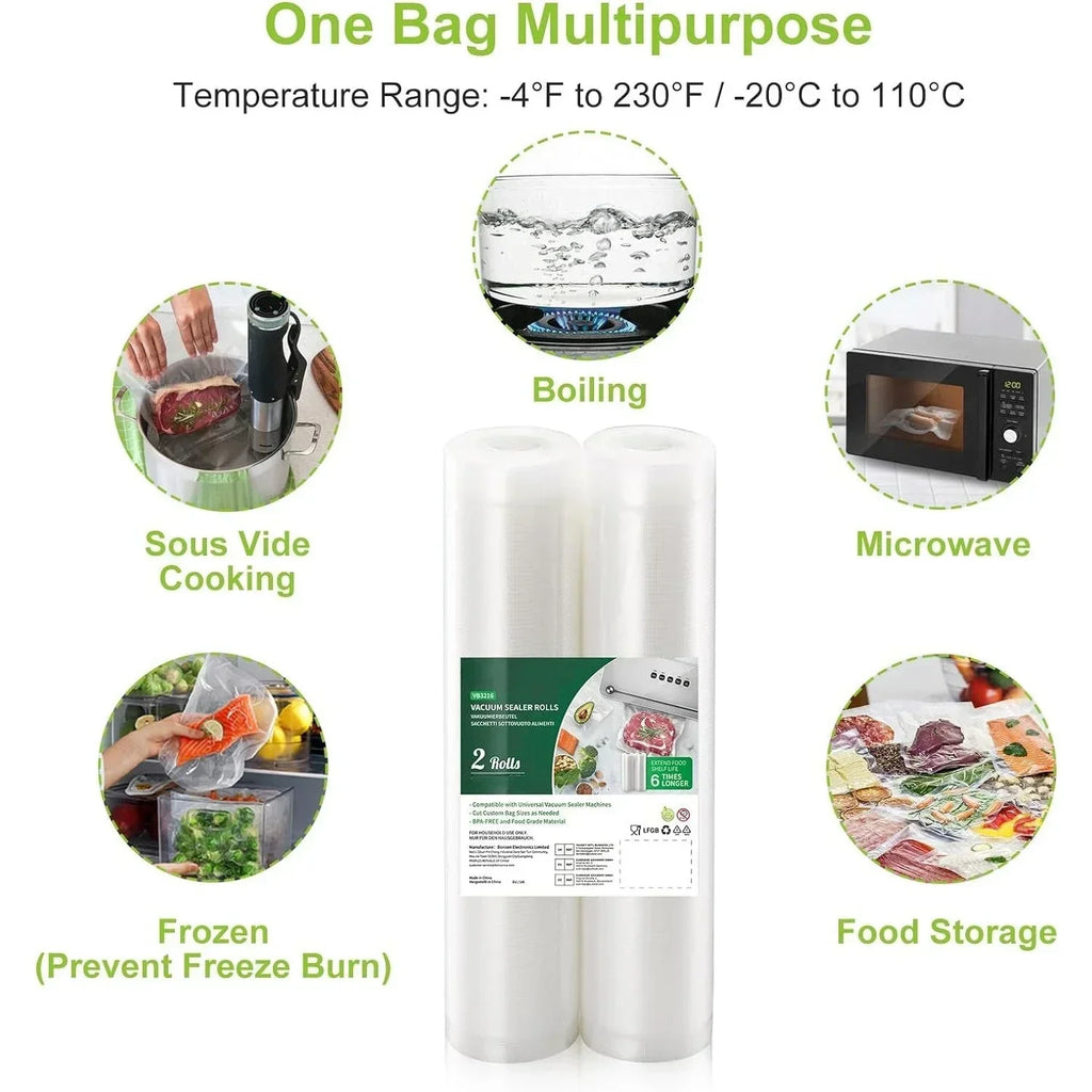 2 Roll Vacuum Packaging Sealer Bags for Food Fresh Long Keeping, 20cm Wide Food Preservation and Vacuum Cooking Embossed Bag