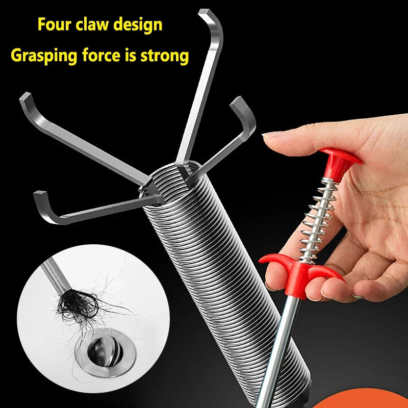 60cm Flexible Drain Snake Spring Pipe Cleaner Tool for Kitchen/Bathroom Sink Clogs (Heavy-Duty Hair & Debris Remover)