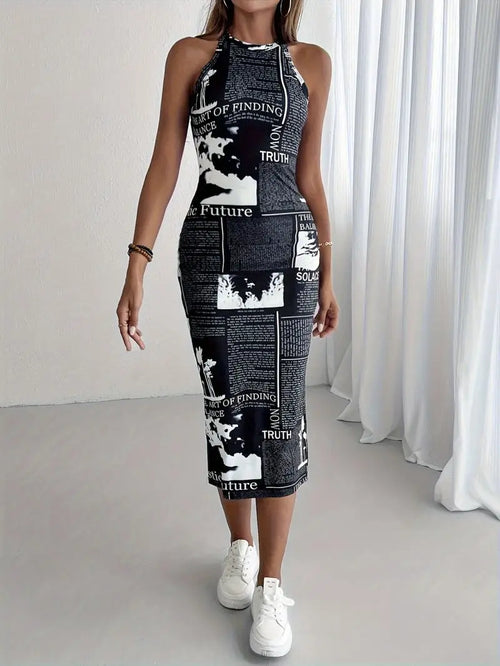 Women's Slim Fit Mid-Length Sleeveless Hanging Neck Dress Sexy Tight Fitting Summer Spicy Slimming Girl Dress