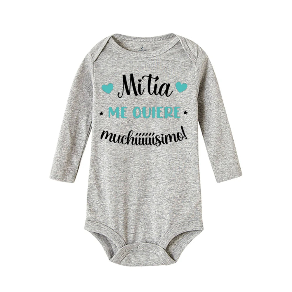 My Aunt Loves Me Very Much Print Baby Bodysuit Spanish Baby Romper Toddler Jumpsuit Girls Boys Long Sleeve Clothes Infant Romper