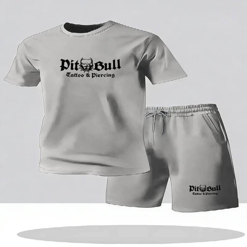 men's breathable jogging sportswear two-piece set summer leisure fitness brand set running suit T-shirt and shorts