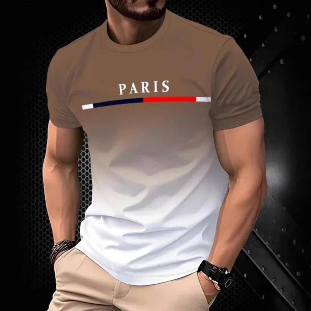 Summer New Fashion Trend Men's T-shirt 3D Letter Gradient Printed Simple Casual Short Sleeve Tops Streetwear Unisex Y2k Clothing