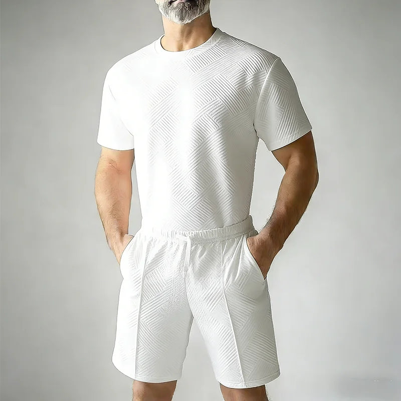 Men's Summer 2-Piece Sports Suit Sets Quick Dry Breathable Casual Short Sleeve T-Shirt with Shorts Athletic Gym Running Jogging