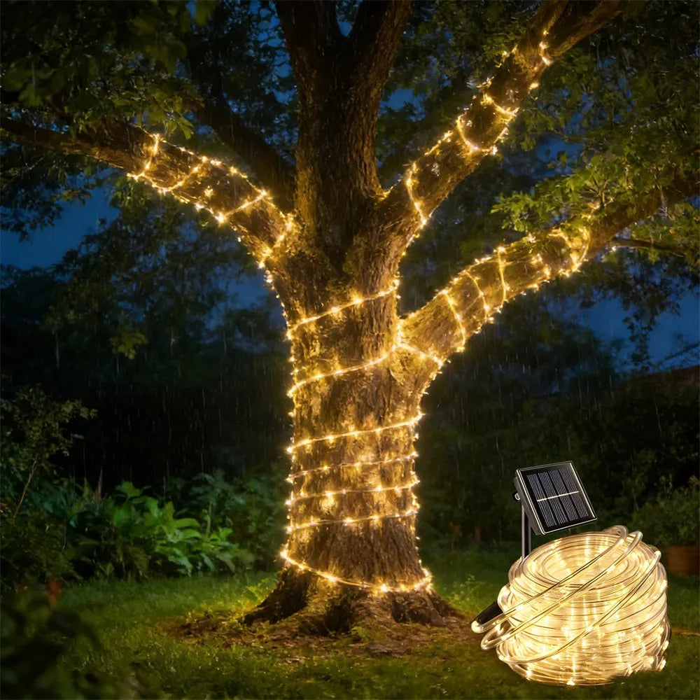 LED Solar Rope Tube Strip Light Outdoor Waterproof Fairy Light Strings Christmas Decor for Garden Lawn Tree Yard Fence Pathway