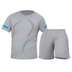 2-Piece Four Seasons Men's Short Sleeve Set Printed Quick Drying T-shirt for Youth Sports Fitness Running Comfortable and Casual