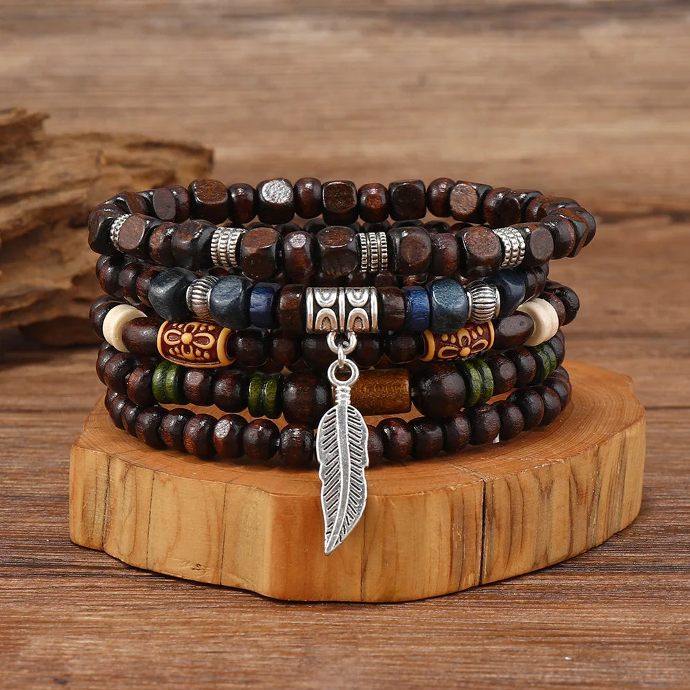 10pcs Vintage Bohemia Men's Bracelets - Fashion Stylish Leaves Wristwear Accessory for Durable Fashion Jewelry Gifts