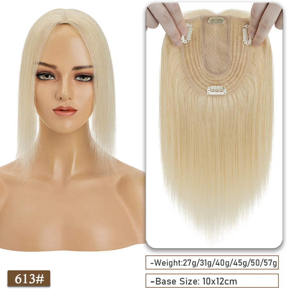 SEGO 10x12CM Hair Toppers for Women No Bangs 130% Density Silk Base Real Human Hair Clip in Top Wiglet Hair Pieces for Women
